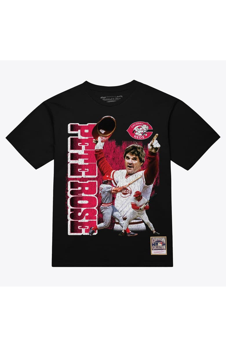 Mitchell & Ness Men's Mitchell & Ness Pete Rose Black Cincinnati Reds Legendary Collage Player T-Shirt, Main, color, Black