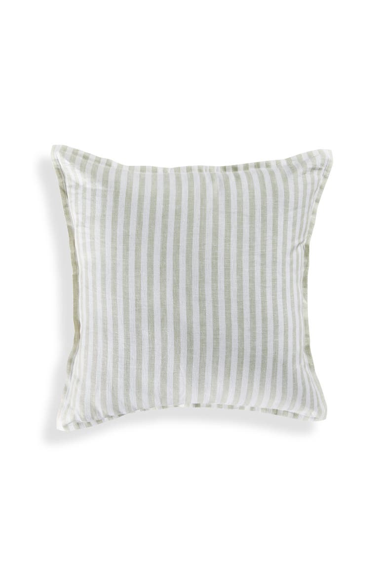 Linen Throw Pillow Cover with Invisible Zipper, 20 x 20 Inches - Santa Barbara, Main, color, Sage and White