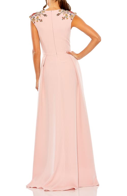 Mac Duggal Beaded Cap Sleeve V Neck A Line Gown In Rose Pink