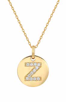 SUZY LEVIAN Yellow Sterling Silver White Cubic Zirconia Initial Disc Pendant Necklace