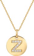 SUZY LEVIAN Yellow Sterling Silver White Cubic Zirconia Initial Disc Pendant Necklace