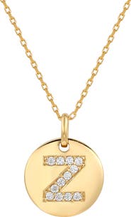 SUZY LEVIAN Yellow Sterling Silver White Cubic Zirconia Initial Disc Pendant Necklace