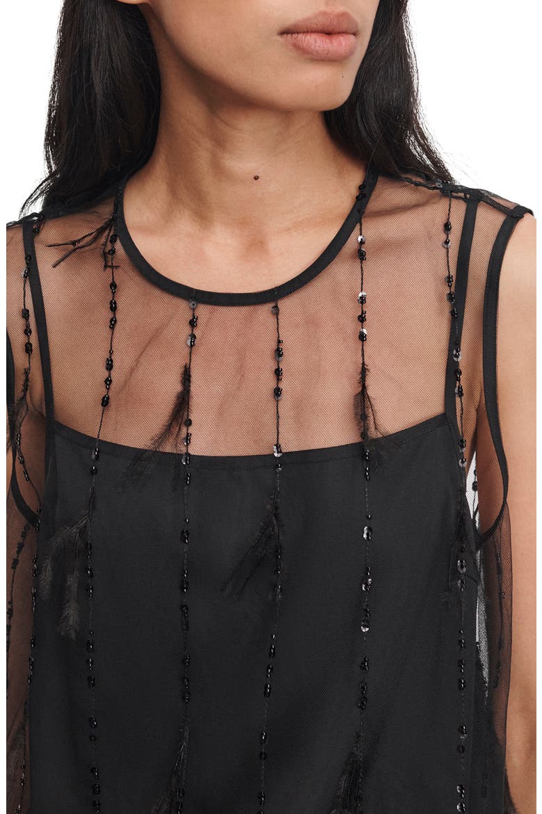 Geena Sequin Ostrich Feather Tank, Alternate, color, BLACK