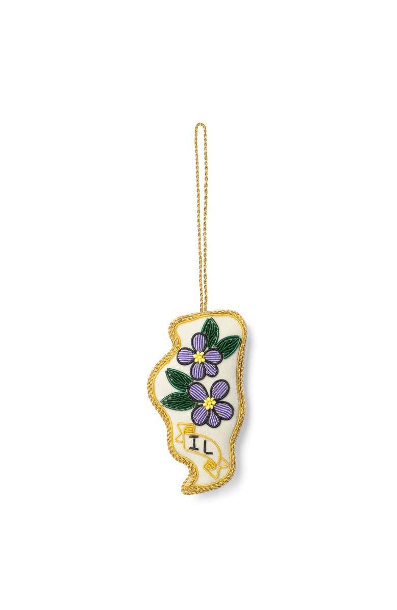 Matr Boomie Illinois State Blue Violet Beaded Fabric Ornament - Embroidered, Main, color, Cream