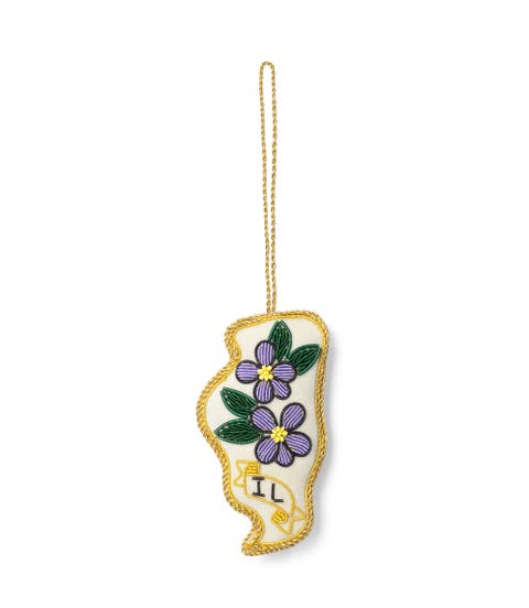 Illinois State Blue Violet Beaded Fabric Ornament - Embroidered
