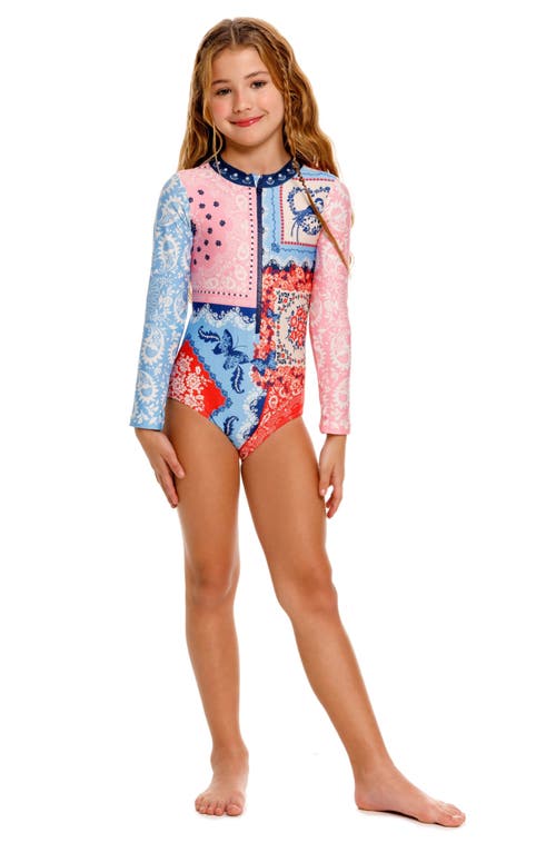AGUA BENDITA AGUA BENDITA KIDS' ALAYA ATMA LONG SLEEVE ONE-PIECE RASHGUARD SWIMSUIT