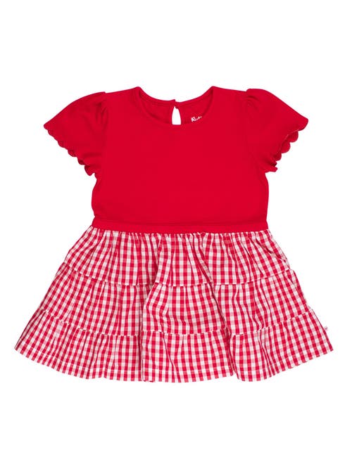 Rufflebutts Babies' Mixed Media Short Sleeve Tiered Dress In Red
