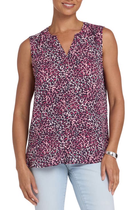 Print Pleat Back Sleeveless Split Neck Blouse (Regular & Petite) (Nordstrom Exclusive)