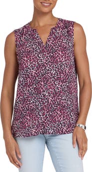 NYDJ Print Pleat Back Sleeveless Split Neck Blouse (Nordstrom Exclusive)