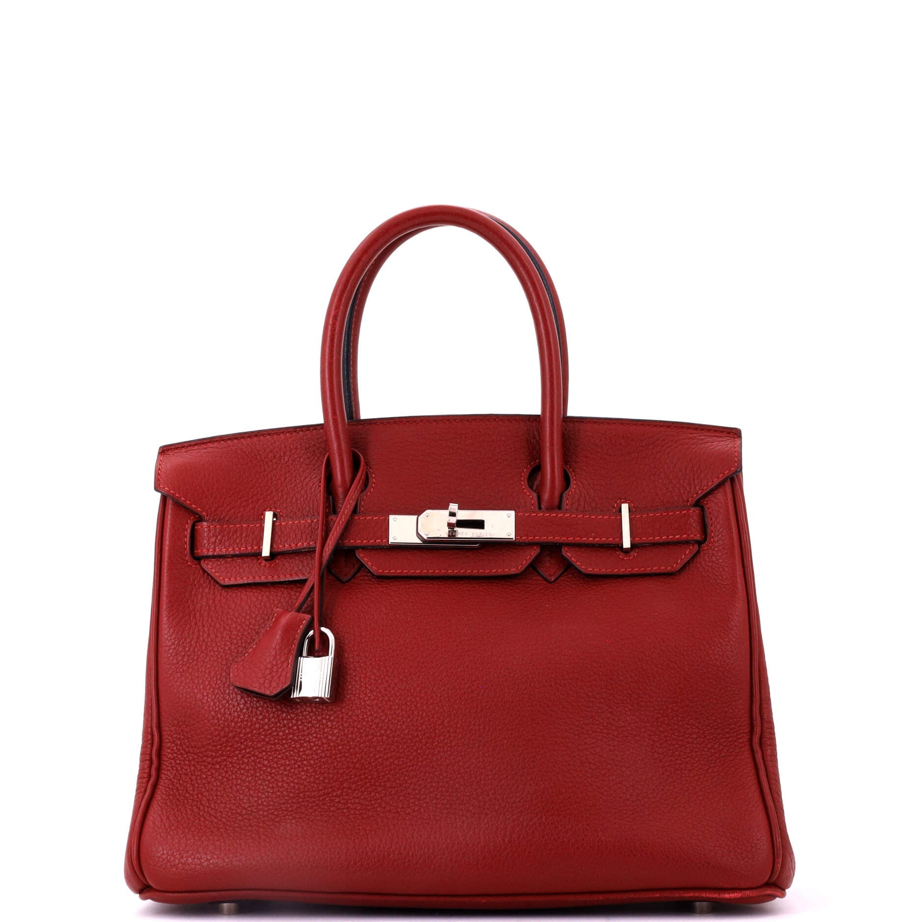 Pre-Owned Hermes Birkin Handbag Red Clemence with Palladium Hardware 30, Main, color, Rouge H