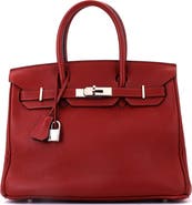 Pre-Owned Hermes Birkin Handbag Red Clemence with Palladium Hardware 30