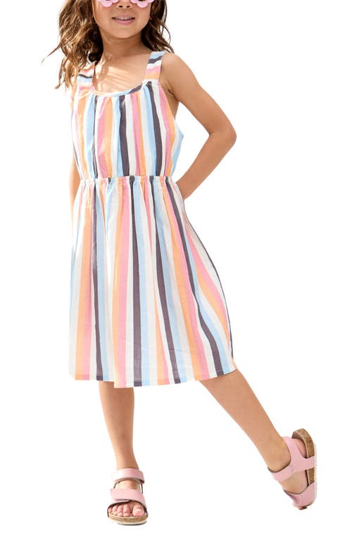 Raffya Kids Kris Cross Back Stripe Print Dress In Multi