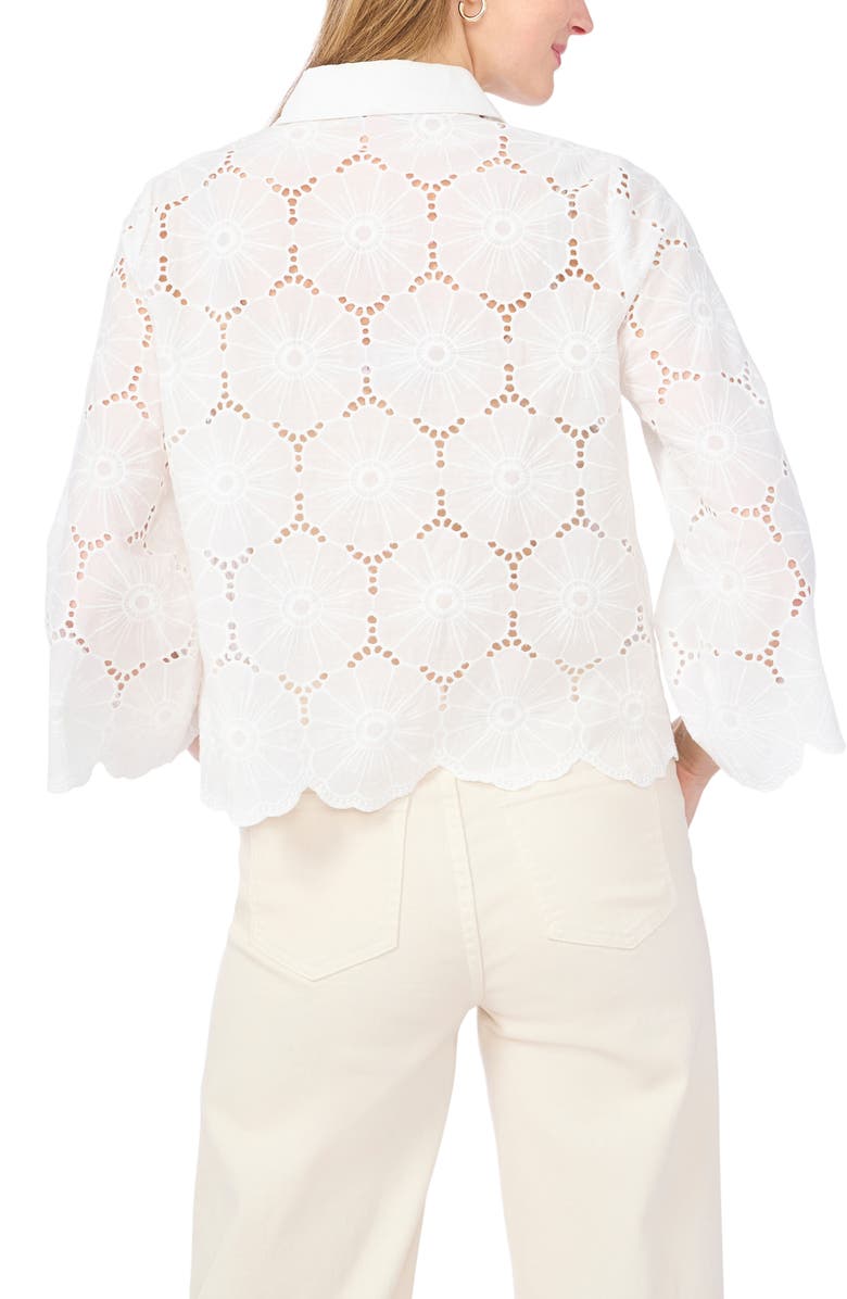 Vince Camuto Eyelet Embroidery Floral Woven Shirt, Alternate, color, Ultra White