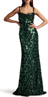 SHO by Tadashi Shoji Sequin & Fringe Gown