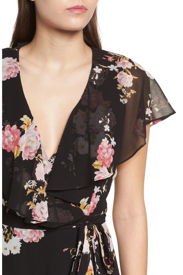 Polermo Wrap Midi Dress, Alternate, color, BLACK FLORAL