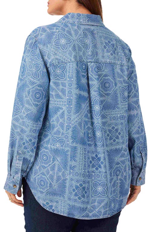 Foxcroft Dotted Floral Boyfriend Button-up Shirt In Bluewash