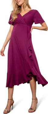 Tiffany Rose Waterfall Faux Wrap Maternity/Nursing Midi Dress