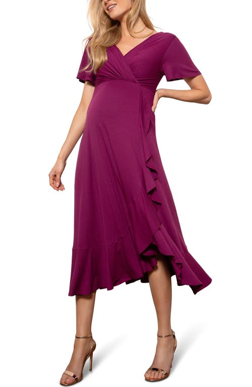 Tiffany Rose Waterfall Faux Wrap Maternity/Nursing Midi Dress in Plum Wine 