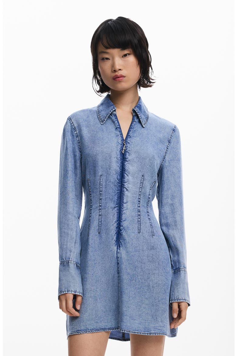 Long Sleeve Denim Minidress, Alternate, color, BLUE