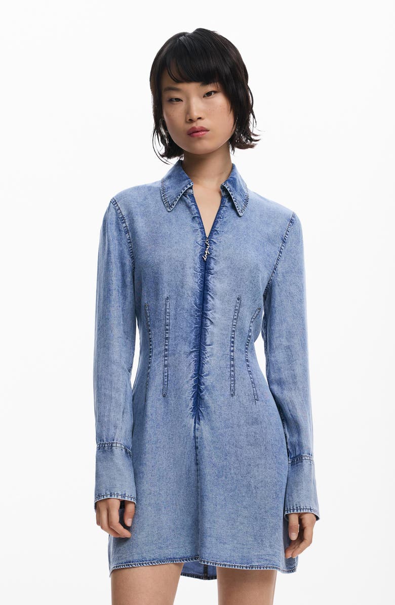 Desigual Long Sleeve Denim Minidress, Alternate, color, Blue
