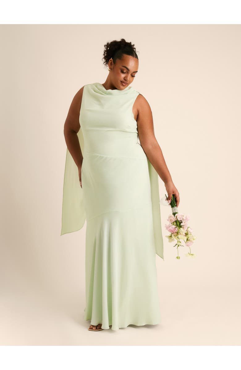 Six Stories High Cowl Drape Chiffon Bridesmaid Dress, Alternate, color, Mint Green
