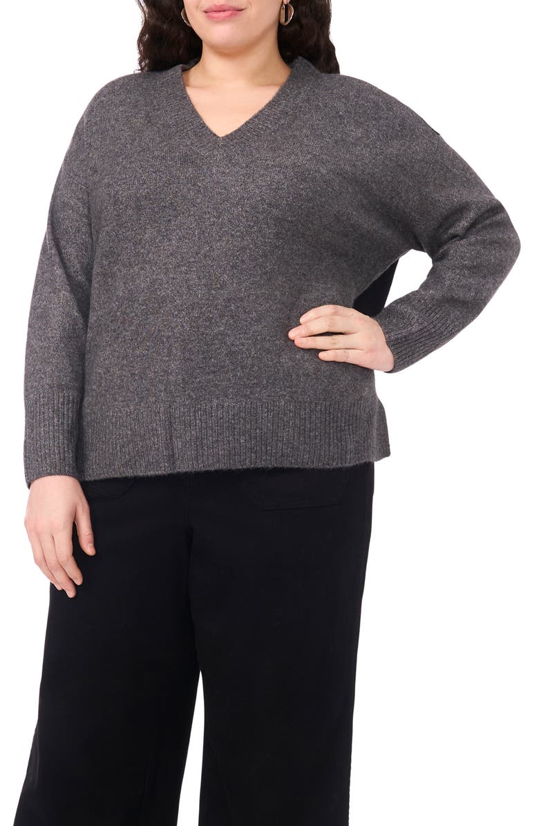 Vince Camuto Colorblock V-Neck Sweater, Alternate, color, Med Heather Grey