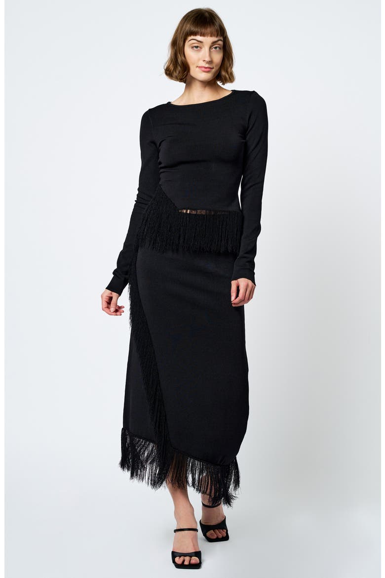 Luna Fringed Long Sleeve Top, Alternate, color, BLACK