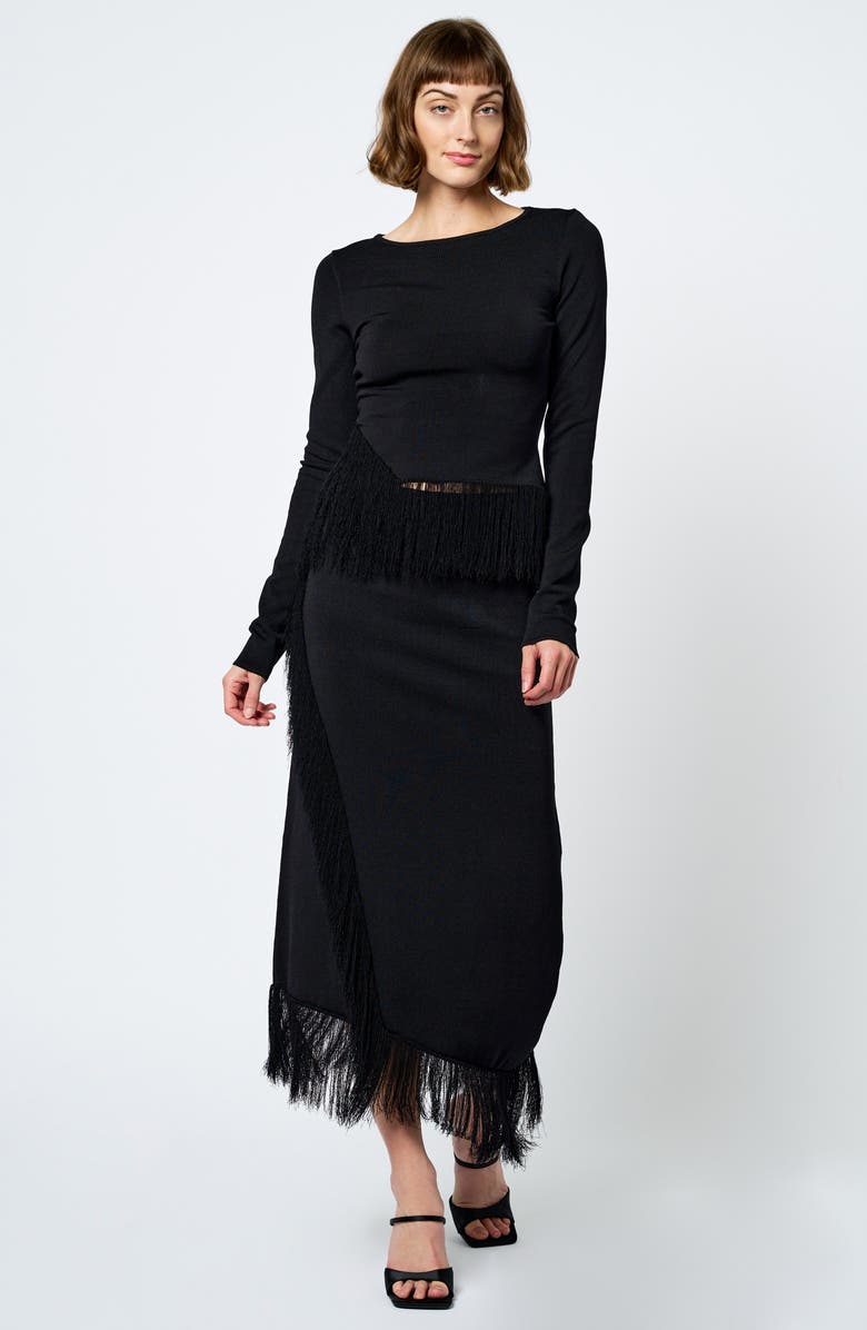 CIEBON Luna Fringed Long Sleeve Top, Alternate, color, Black