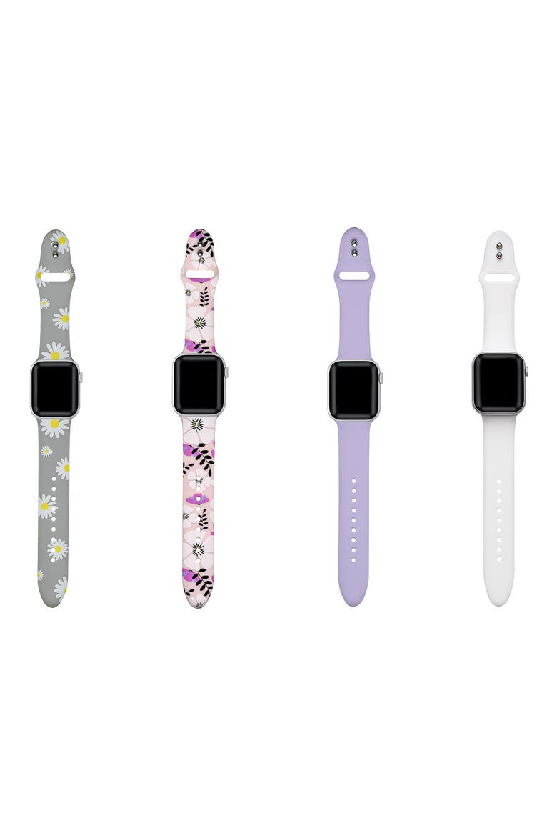 Assorted 4-Pack Silicone Apple Watch® Watchbands, Alternate, color, GREY/ PURPLE /LAVENDER/ WHITE