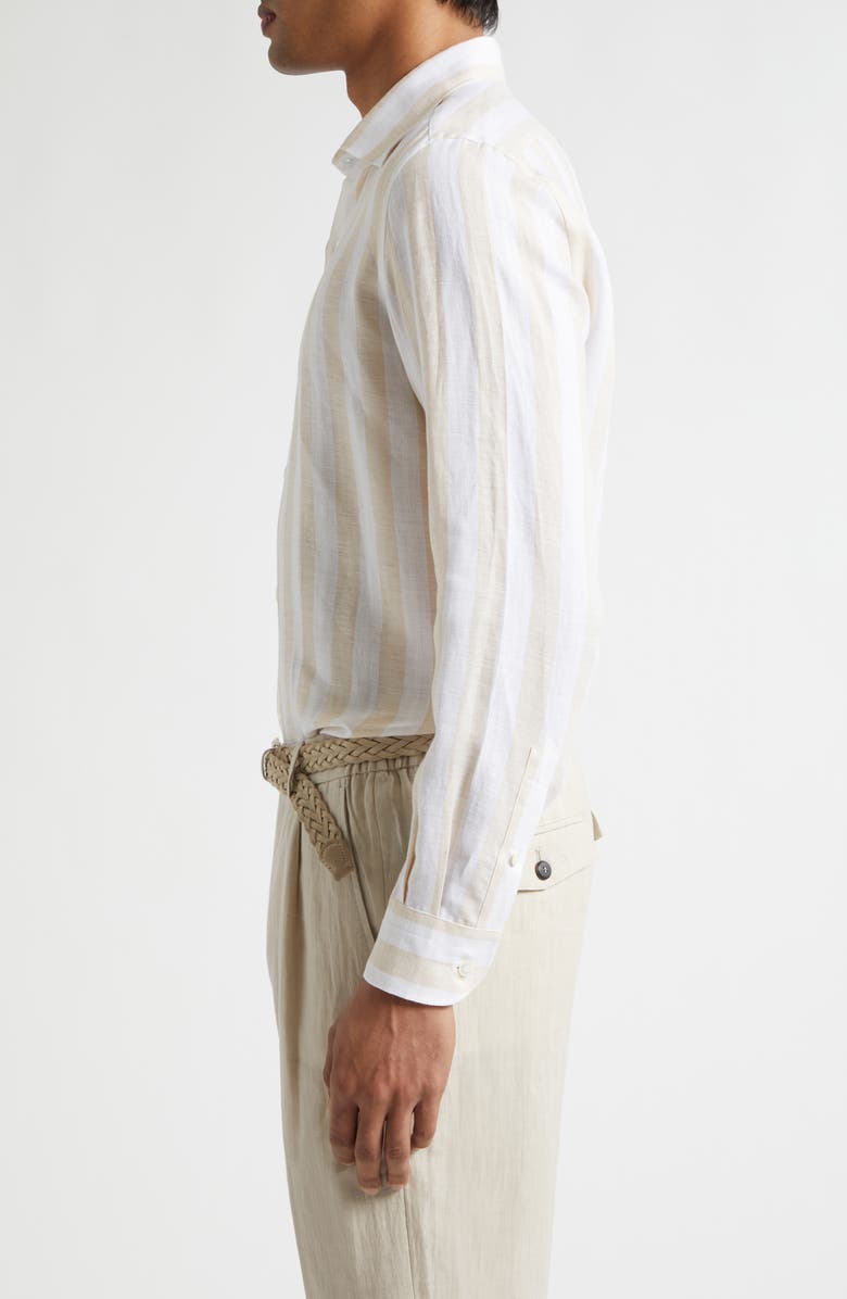 Eleventy Stripe Linen Button-Up Shirt, Alternate, color, 102 Coriander