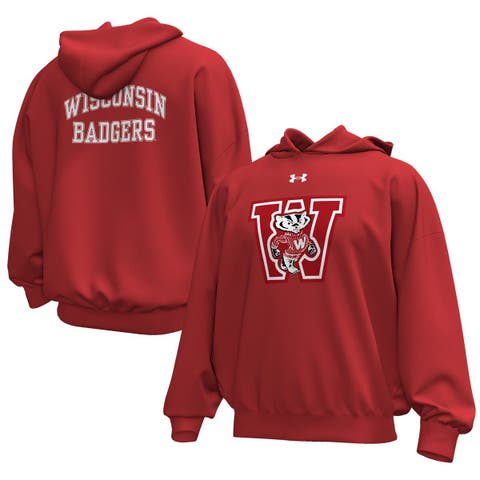 Men's Under Armour Red Wisconsin Badgers Throwback Icon Fleece Pullover Hoodie