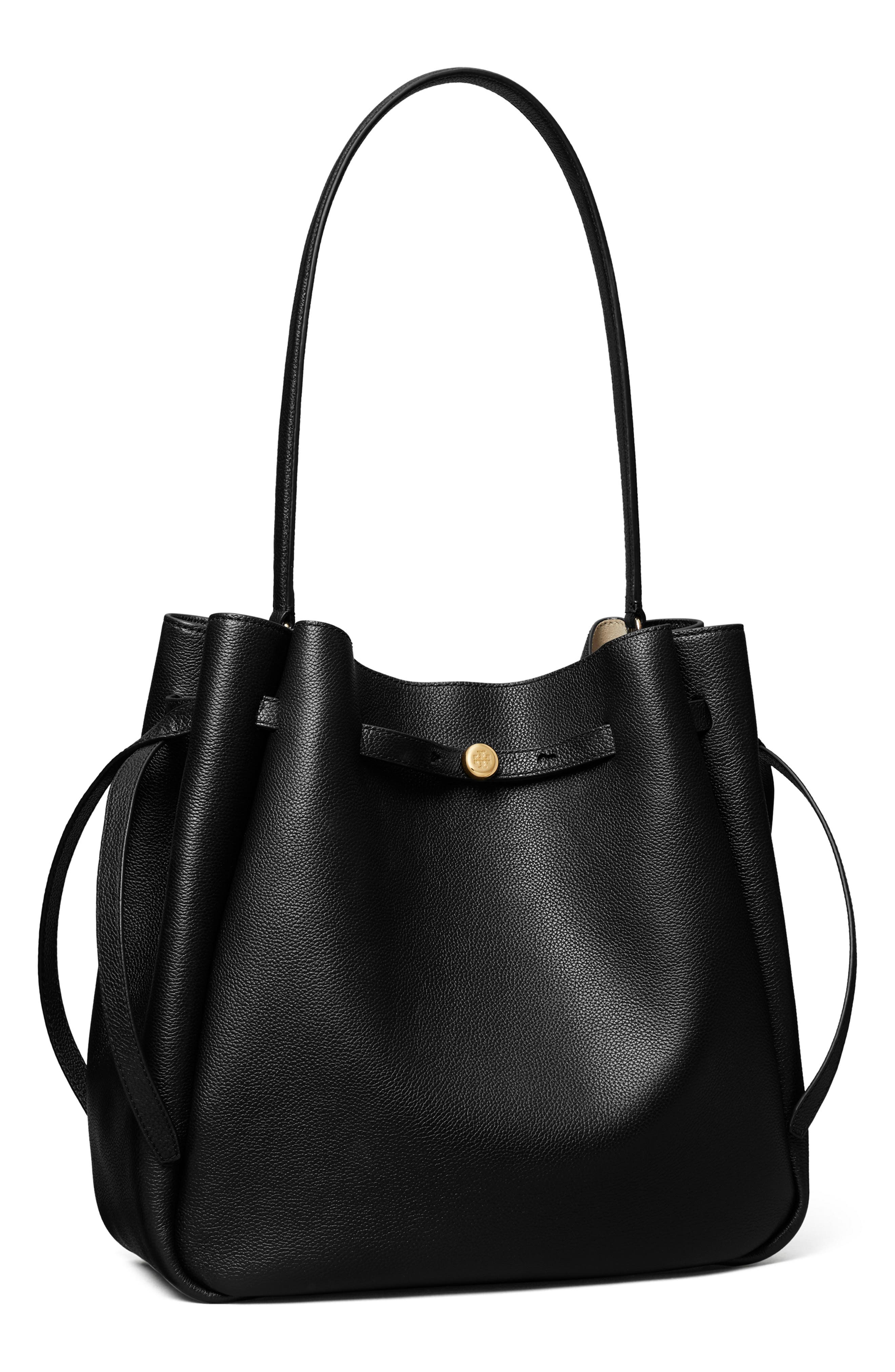 Tory Burch Large Romy Pebble Leather Bucket Bag, Alternate, color, Black