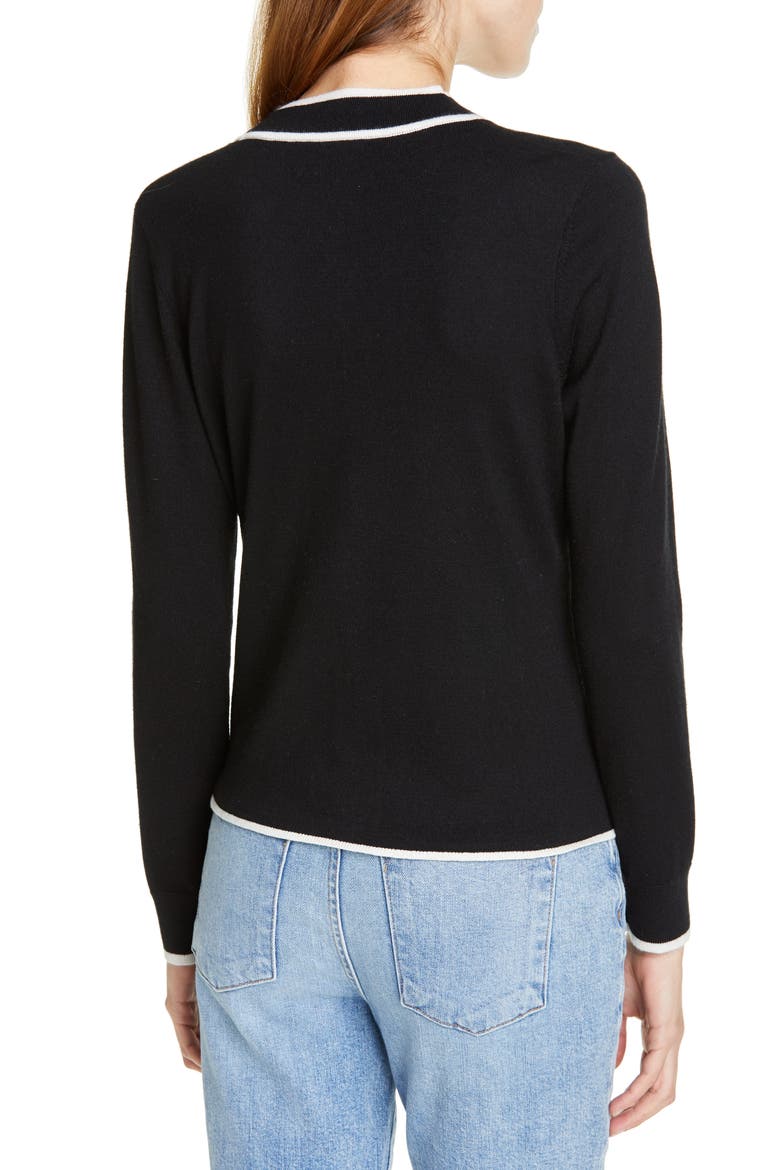 Tipped V-Neck Cardigan, Alternate, color, BLACK- IVORY TIP COMBO