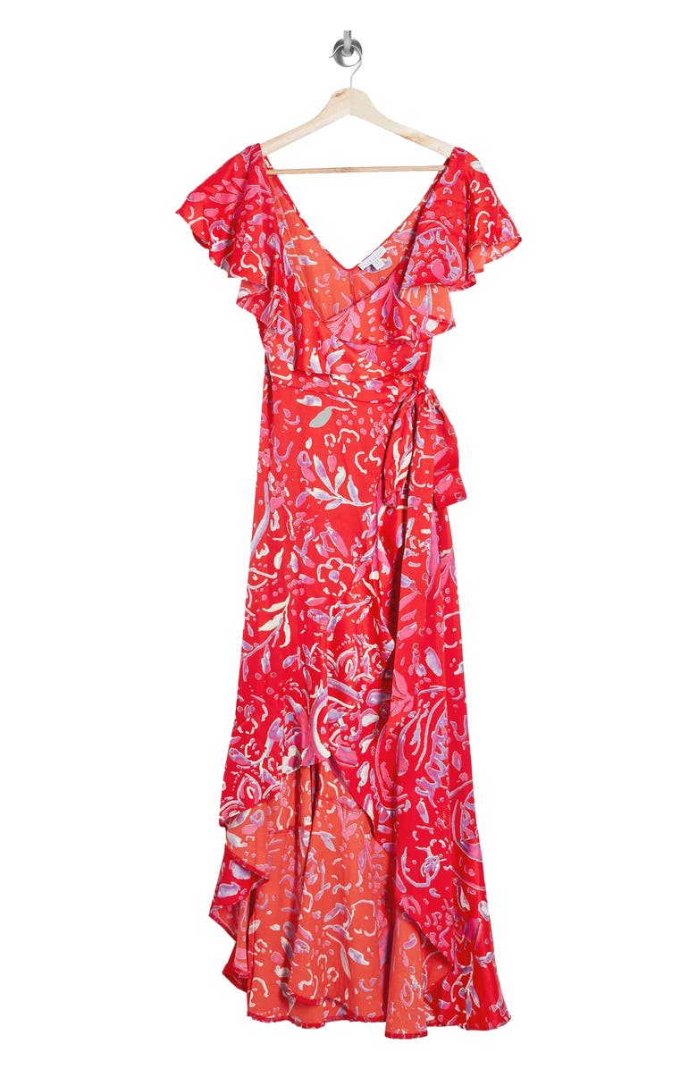 Topshop Satin Ruffle Wrap High/Low Dress, Alternate, color, 