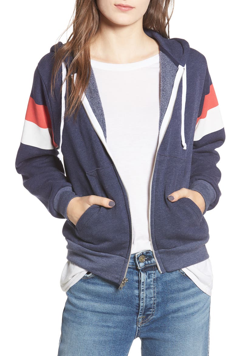 Regan Varsity Stripe Zip Hoodie, Main, color, OXFORD