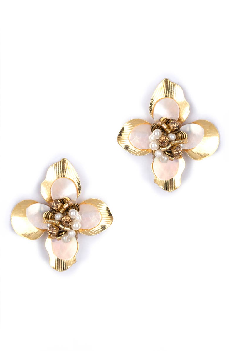 Deepa Gurnani Azura Imitation Pearl Beaded Floral Stud Earrings, Main, color,