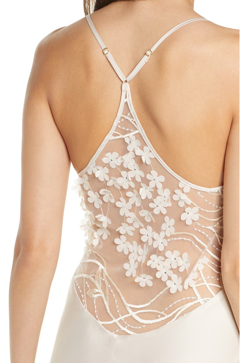 Kiss Appliqué Back Long Satin Nightgown, Alternate, color, CHAMPAGNE