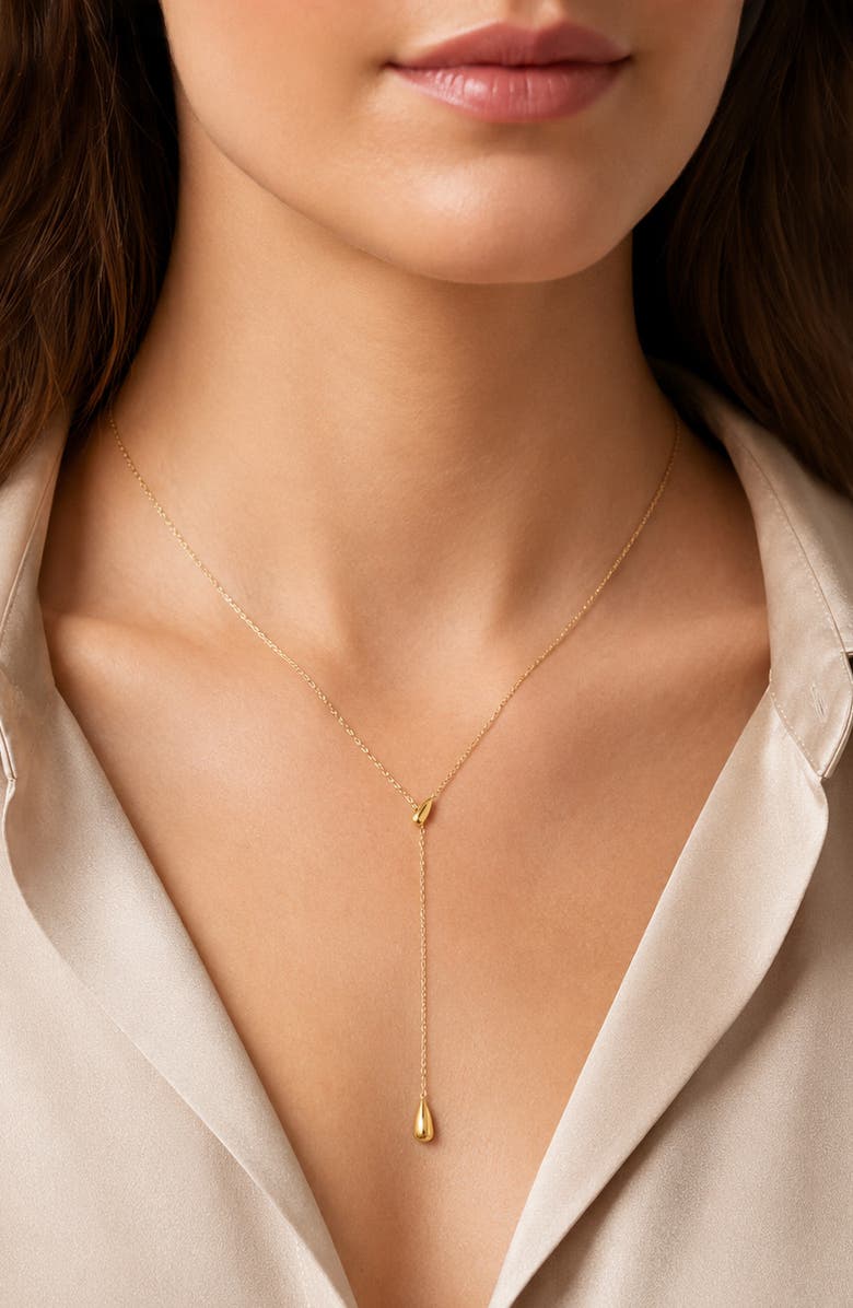 MARLYN SCHIFF Droplet Waterproof Lariat Necklace, Alternate, color, Gold