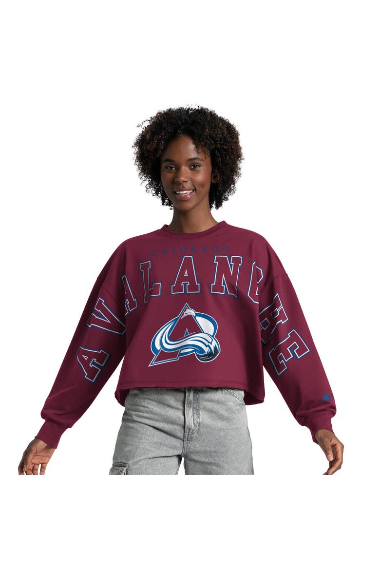 Women's Starter  Maroon Colorado Avalanche Bleachers Cropped Drop Shoulder Sweatshirt, Main, color, Maroon