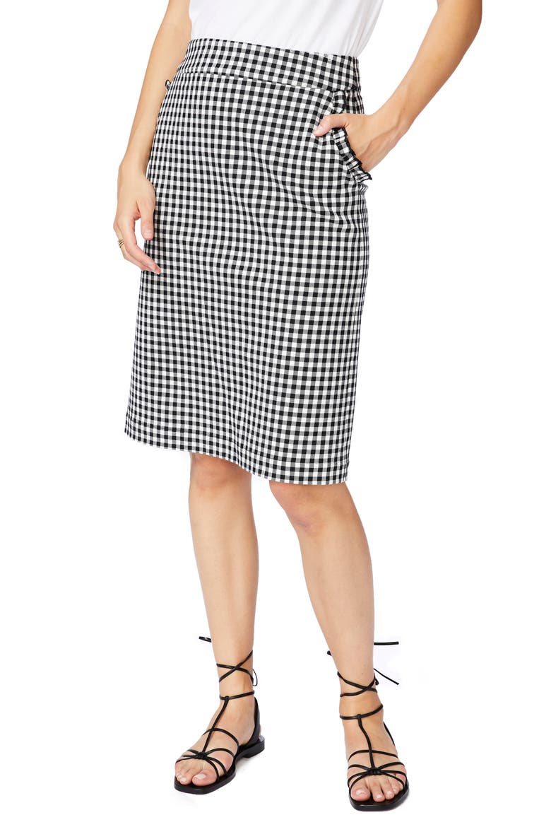 Gingham Pencil Skirt, Main, color, RICH BLACK
