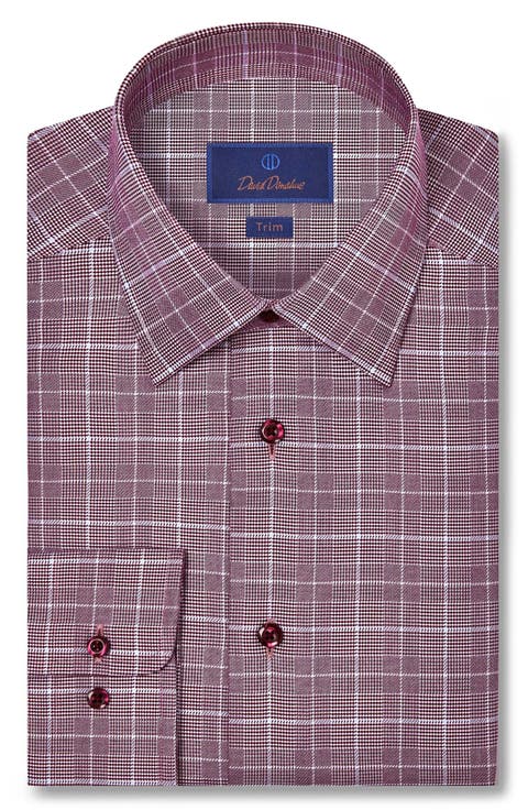 Trim Fit Glen Plaid Twill Cotton Dress Shirt