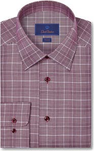 David Donahue Trim Fit Glen Plaid Twill Cotton Dress Shirt