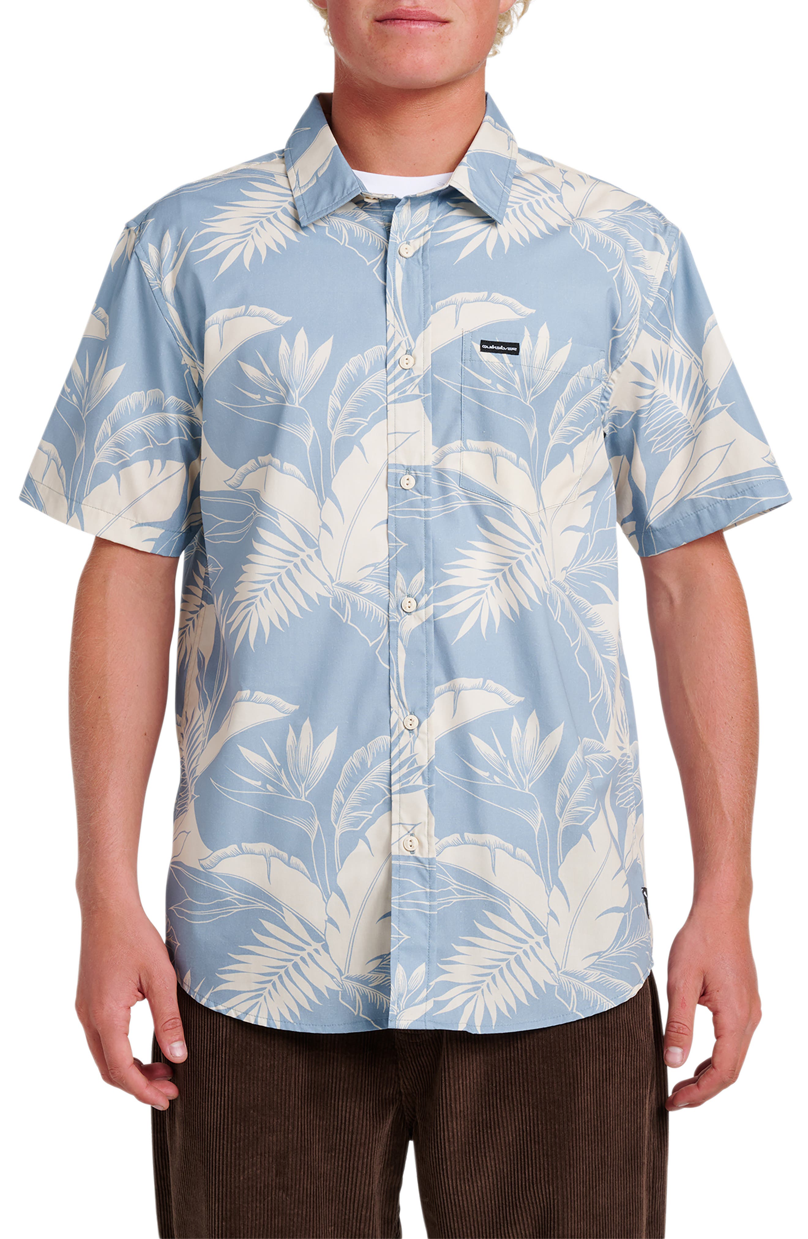 Quiksilver Kahnu Classic Fit Leaf Print Short Sleeve Button-Up Shirt