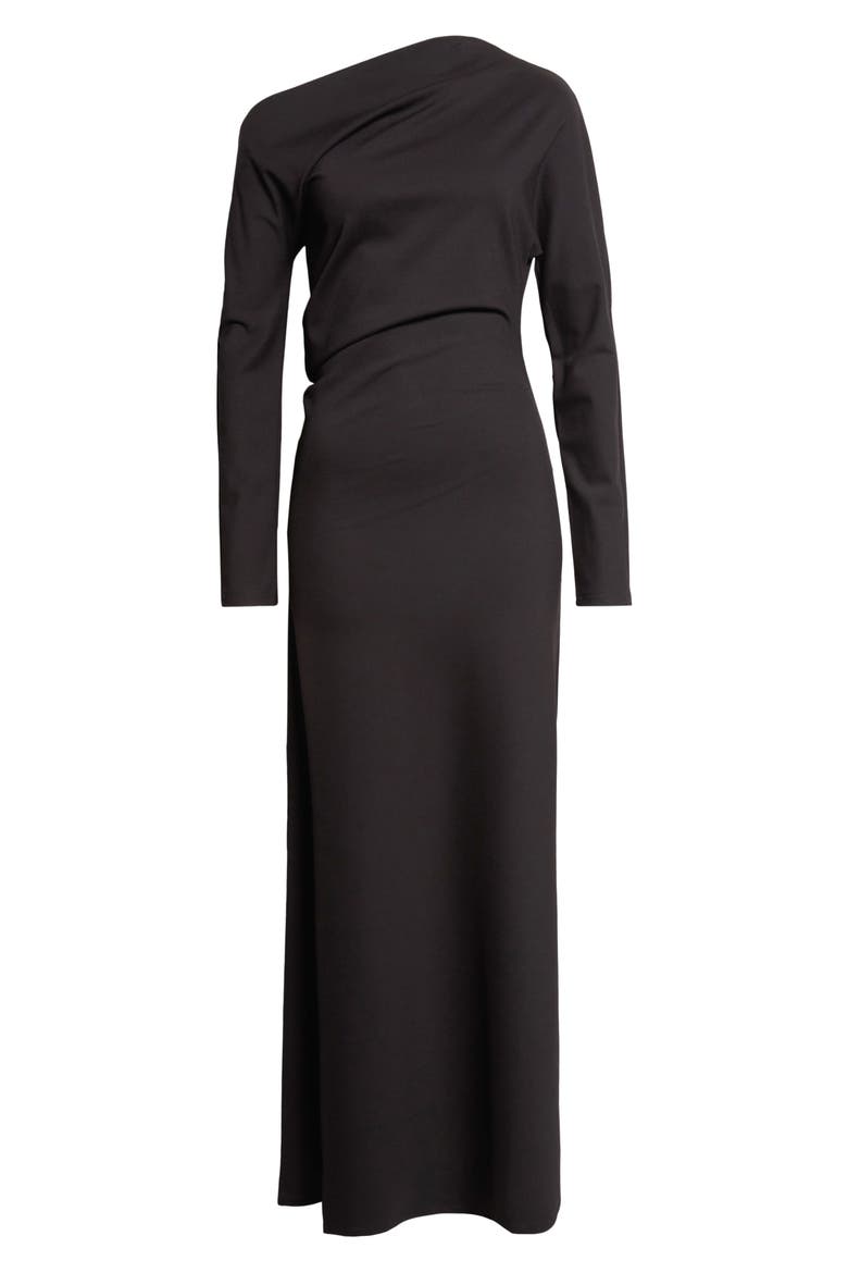 One-Shoulder Long Sleeve Twisted Jersey Maxi Dress, Alternate, color, BLACK
