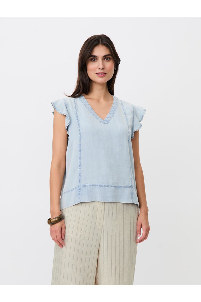 Madalali Denim V-Neck Blouse, Main, color, Light Denim