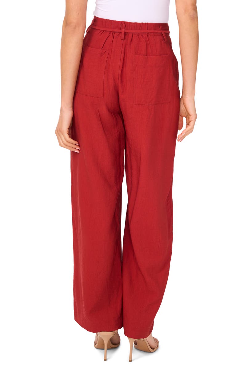 Vince Camuto Beaded Tie Belt Wide Leg Pants, Alternate, color, Chili
