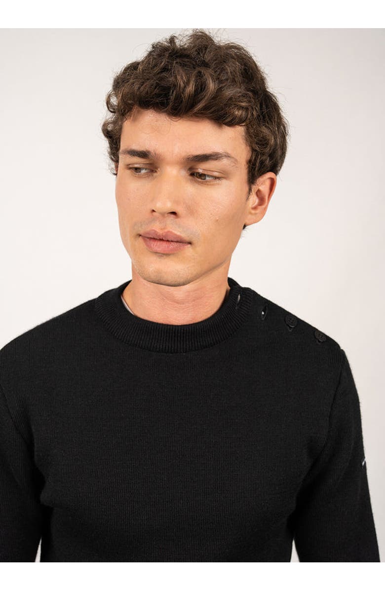 Saint James MATELOT - Wool Fisherman Sweater with Button Shoulder, Alternate, color, Black
