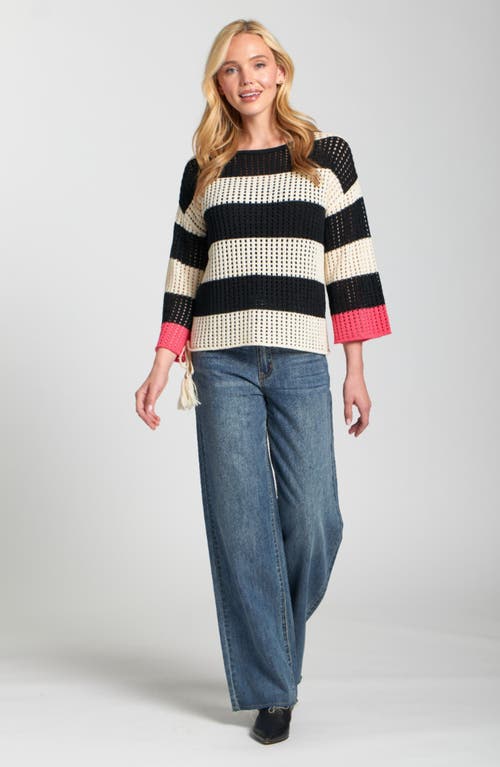 Apny Stripe Open Stitch Sweater In Black