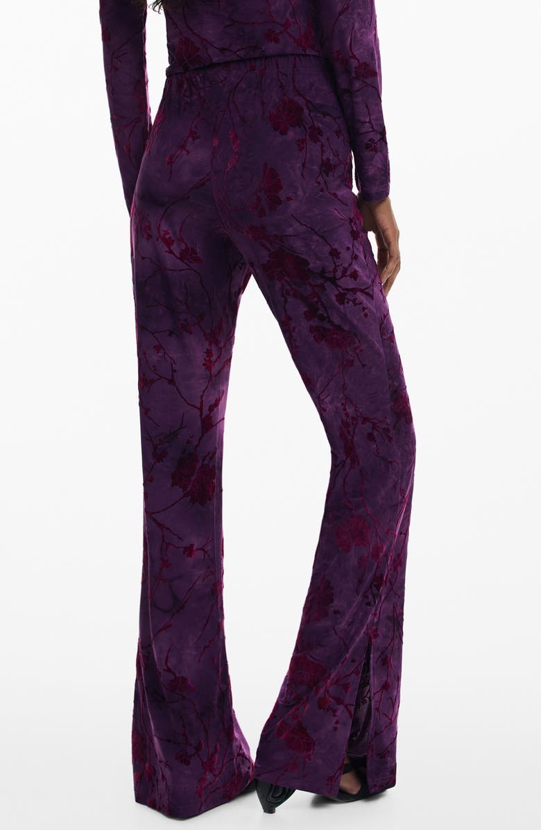 Desigual Floral Burnout Flare Pants, Alternate, color, Medium Purple
