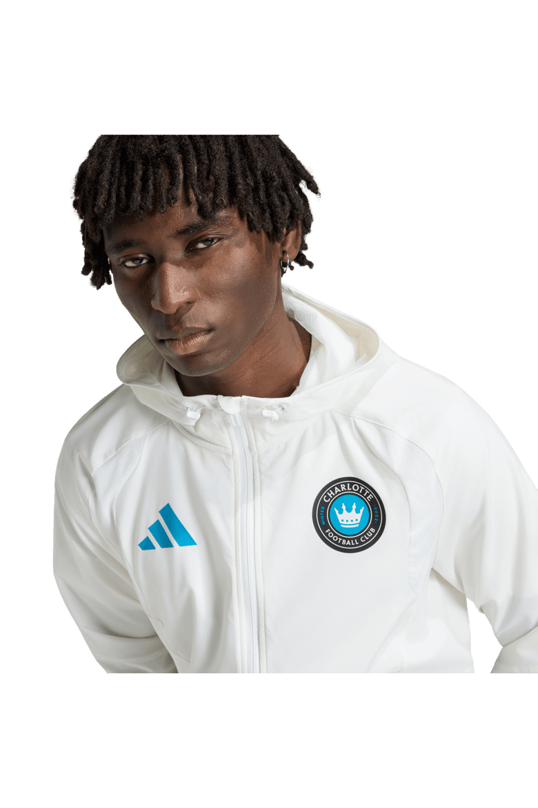 Men's adidas  White Charlotte FC Tiro Travel Full-Zip Hooded Windbreaker, Alternate, color, White